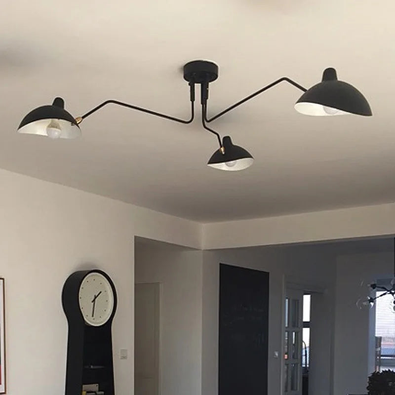 Plafonnier LED suspendu design araignée en métal noir, lumière chaleureuse pour salon et chambre
