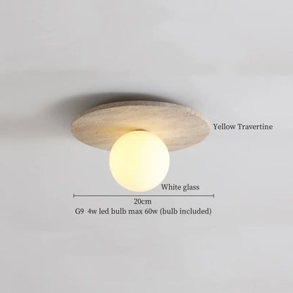 Applique Murale LED Japon Wabi Sabi en Travertin Jaune, Ambiance Chaleureuse