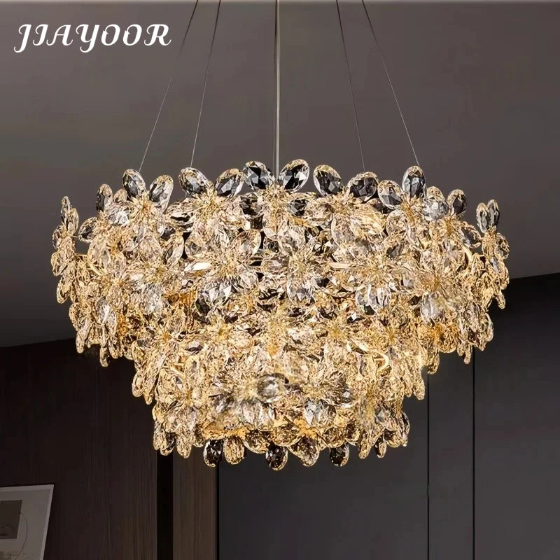 Lustre en cristal K9 de luxe, design moderne, lampe de plafond pour villa et salon