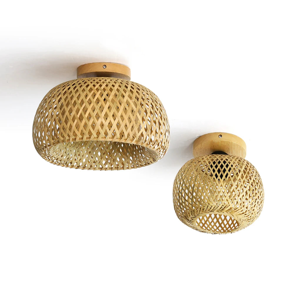 Plafonnier bambou intérieur E27 design artisanal ambiance blanc chaud