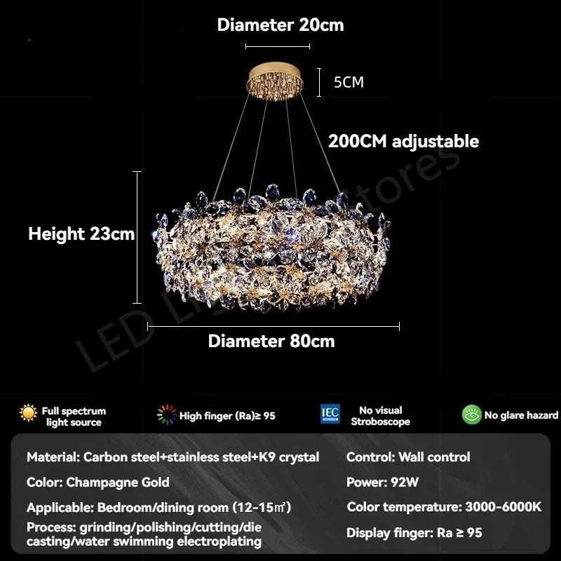 Lustre en cristal K9 de luxe, design moderne, lampe de plafond pour villa et salon