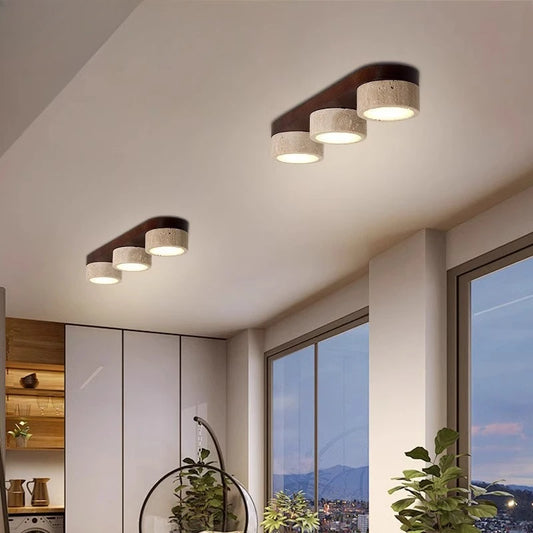 Plafonnier LED en bois de frêne et noyer pour salon et chambre