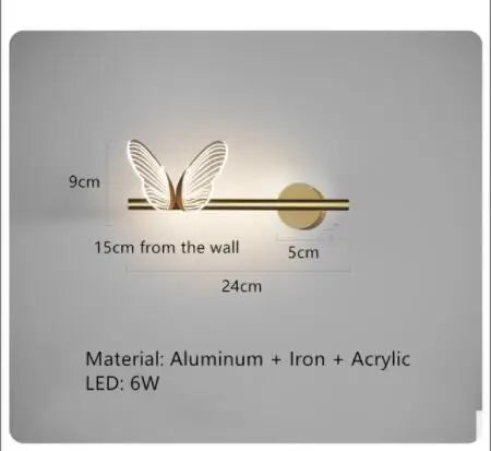 Plafonnier LED Anneau Métal Doré, Design Nordique avec Papillon Acrylique, Éclairage Salon et Chambre