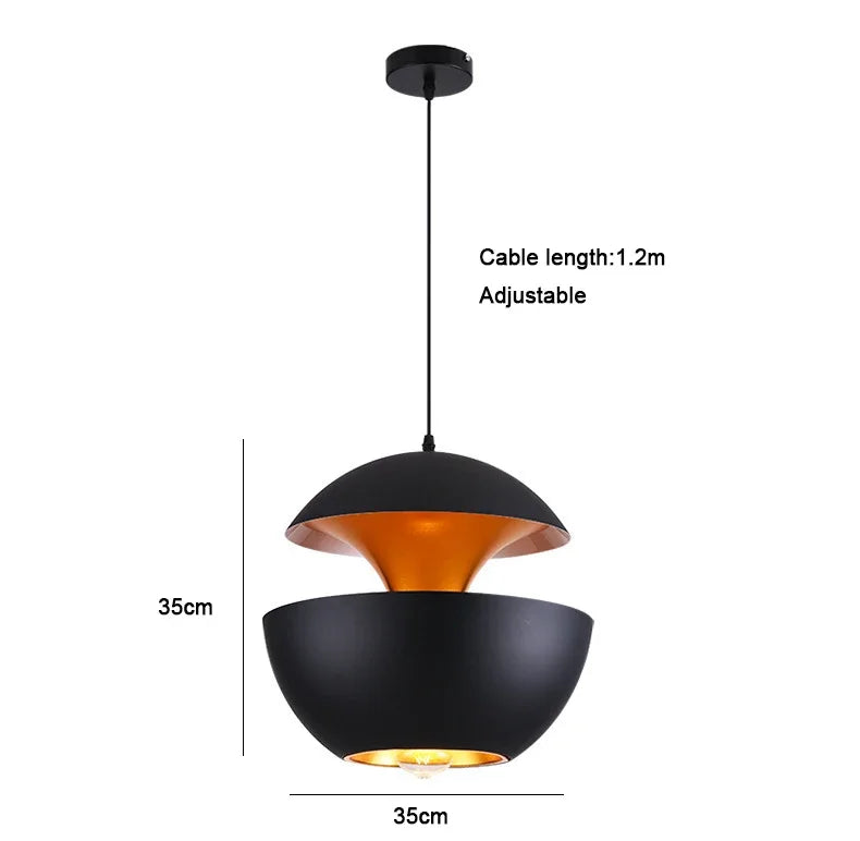 Suspension lustre postmoderne noir et blanc en métal, lumière chaleureuse