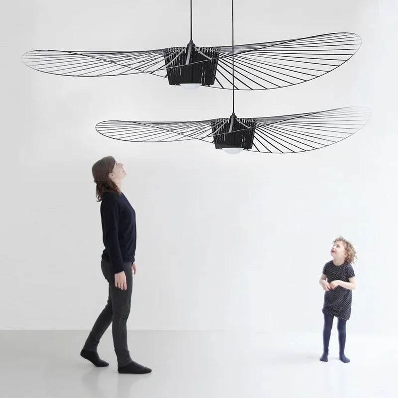 Suspension chapeau de paille Vertigo en tissu français, style nordique, lumière LED chaleureuse