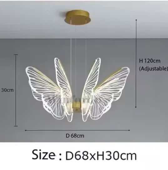 Plafonnier LED Anneau Métal Doré, Design Nordique avec Papillon Acrylique, Éclairage Salon et Chambre