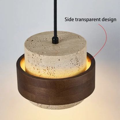 Suspension LED en pierre et bois noyer style rétro pour chambre et restaurant