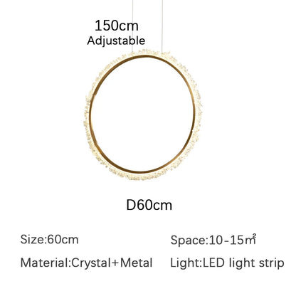 Suspension Lustre Cristal Nordique Moderne Anneau pour Salon et Chambre