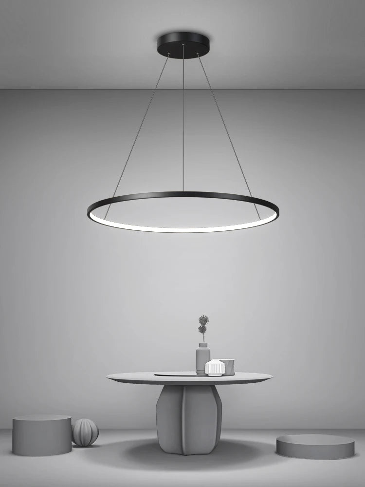 Suspension LED ronde moderne en aluminium noir et blanc, lumière chaude et froide pour intérieur