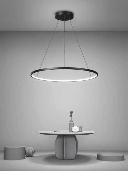 Suspension LED ronde moderne en aluminium noir et blanc, lumière chaude et froide pour intérieur