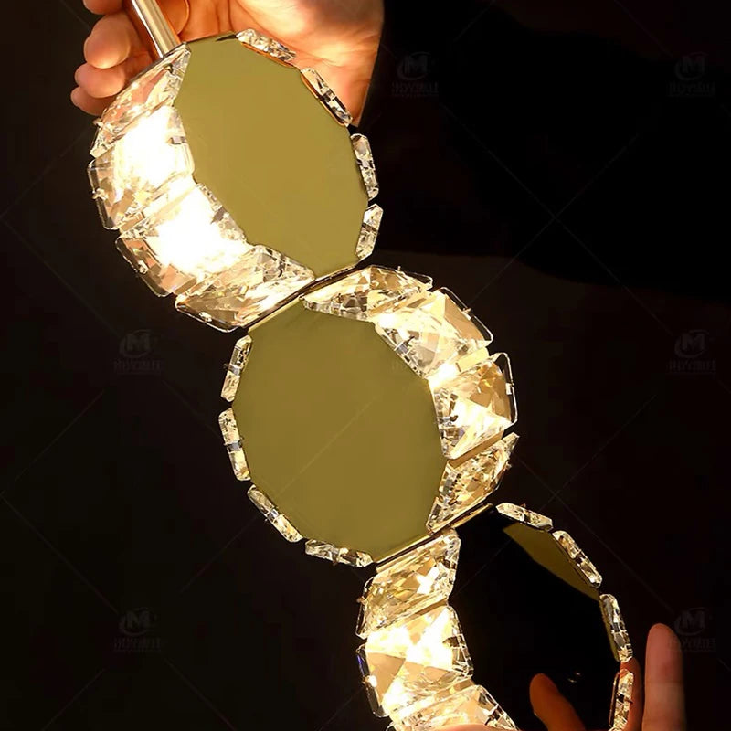 Lustre moderne en cristal LED pour escalier et salon, lumière chaude réglable