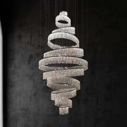 Lustre LED en cristal chromé Art Déco pour escalier, éclairage intérieur premium