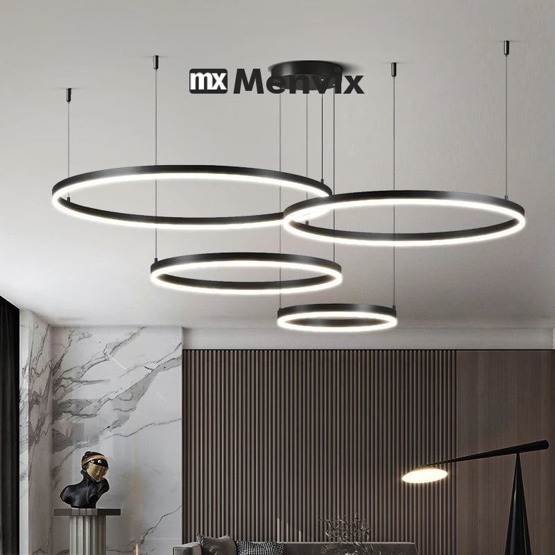 Suspension LED Circulaire en Aluminium, Design Moderne et Lumière Chaude, Luminaire pour Salon et Bureau