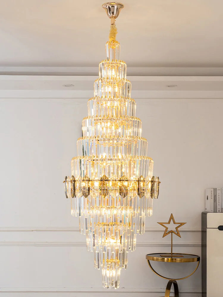 Lustre en cristal de luxe doré, design moderne pour salon et villa