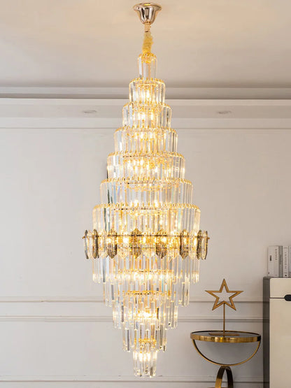 Lustre en cristal de luxe doré, design moderne pour salon et villa