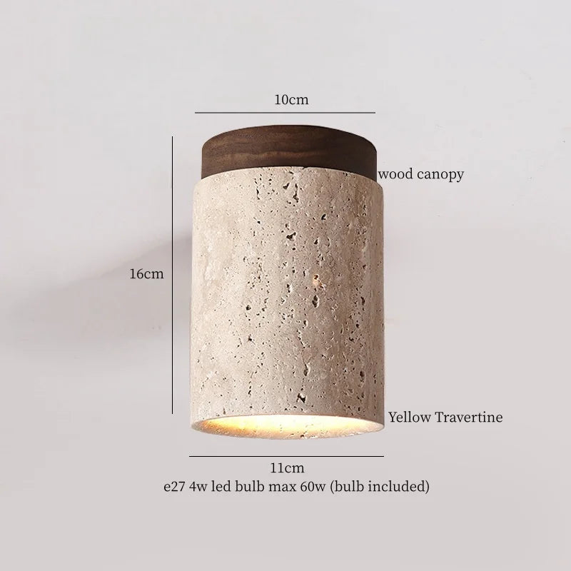 Applique Murale LED Japon Wabi Sabi en Travertin Jaune, Ambiance Chaleureuse