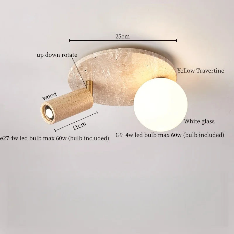 Applique Murale LED Japon Wabi Sabi en Travertin Jaune, Ambiance Chaleureuse