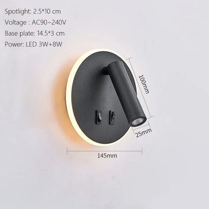 Applique Murale LED Minimaliste Moderne en Aluminium avec Charge USB et Lumière Chaude
