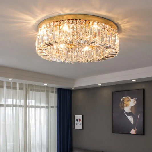 Plafonnier moderne en cristal doré et chrome LED pour intérieur élégant
