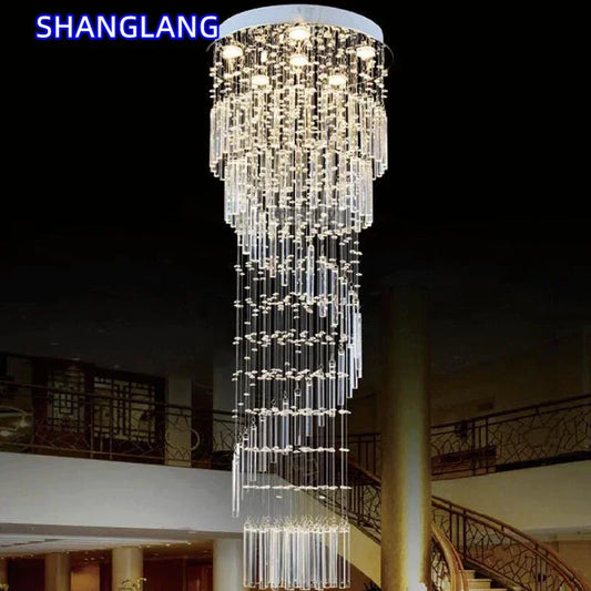 Lustre moderne en cristal K9, suspension LED pour escalier en spirale, lumière chaleureuse