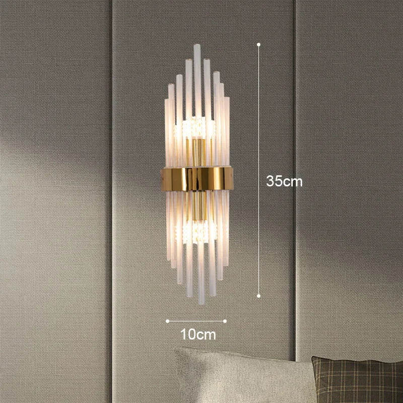 Applique Murale LED Dorée en Acier Inoxydable et Cristal, Éclairage Intérieur Design
