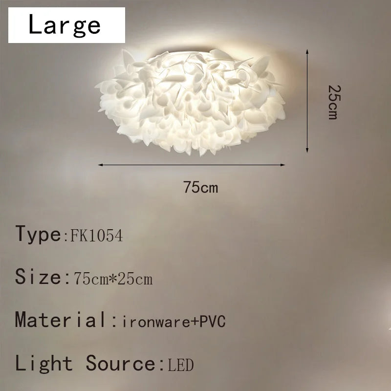 Plafonnier suspension pétale design italien en PVC blanc, lumière chaude romantique