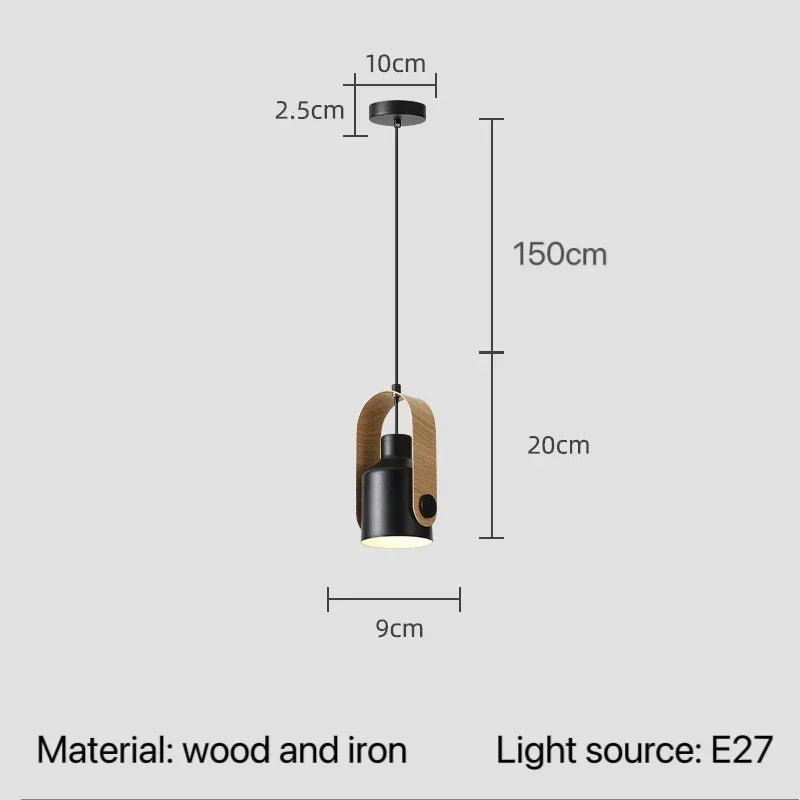 Suspension nordique à angle réglable en métal et bois, lumière chaleureuse pour chambre et hôtel