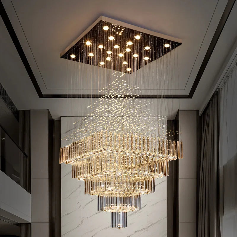 Lustre suspendu en cristal colonnaire, design moderne pour salon et escalier