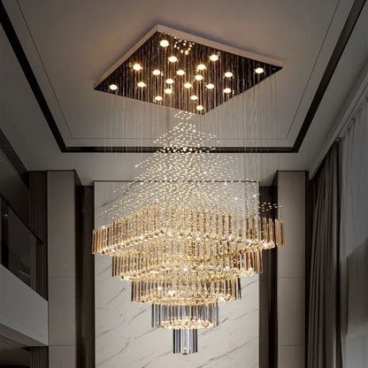 Lustre suspendu en cristal colonnaire, design moderne pour salon et escalier