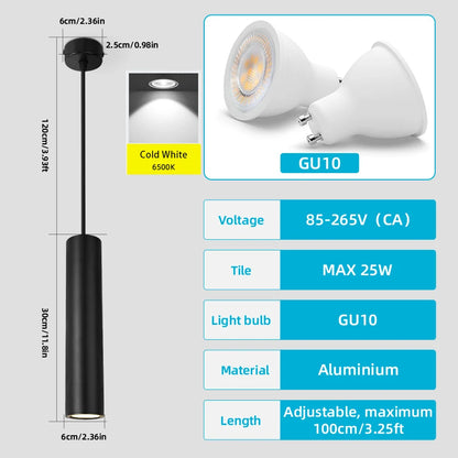 Suspension LED moderne en aluminium noir, lumière chaude ou neutre, 160-300mm