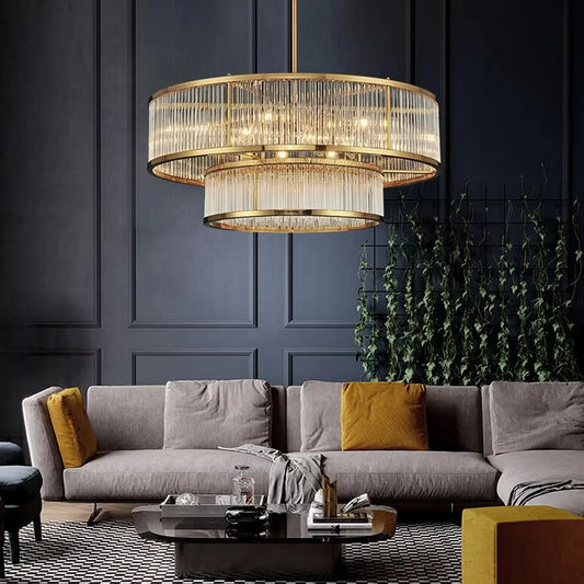 Suspension lustre en cristal doré cuivre, LED luxueuse pour salon et chambre