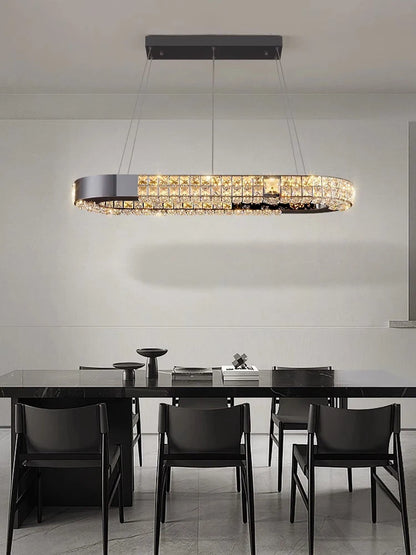 Lustre suspendu K9 cristal noir LED dimmable en acier inoxydable pour salon
