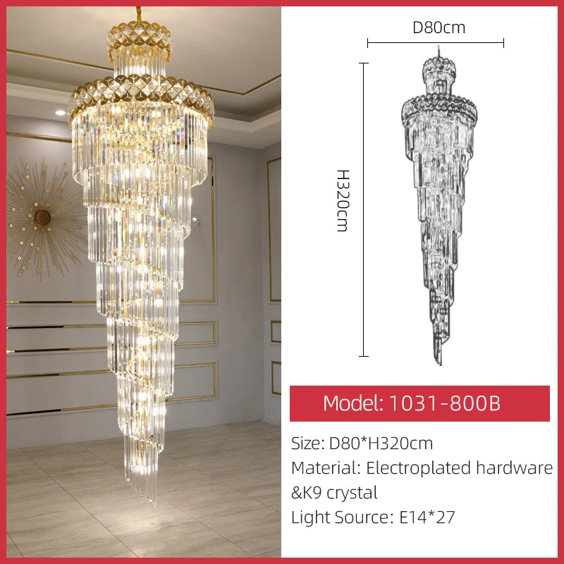 Lustre suspendu moderne en cristal pour hall et salon design rotatif