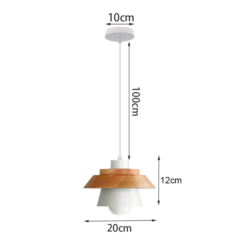 Suspension LED E27 moderne en fer et bois style nordique pour salon et cuisine