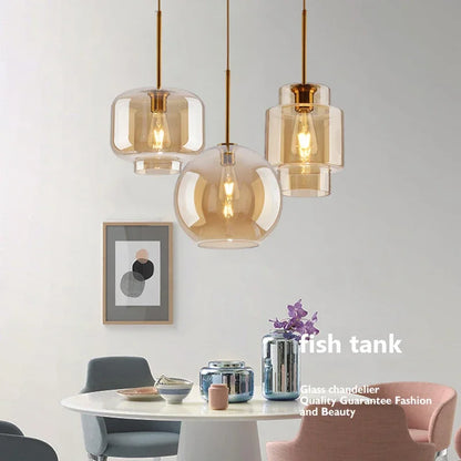 Suspension LED en Verre Style Nordique pour Salle à Manger et Cuisine