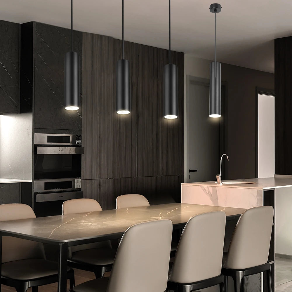 Suspension LED moderne en aluminium noir, lumière chaude ou neutre, 160-300mm