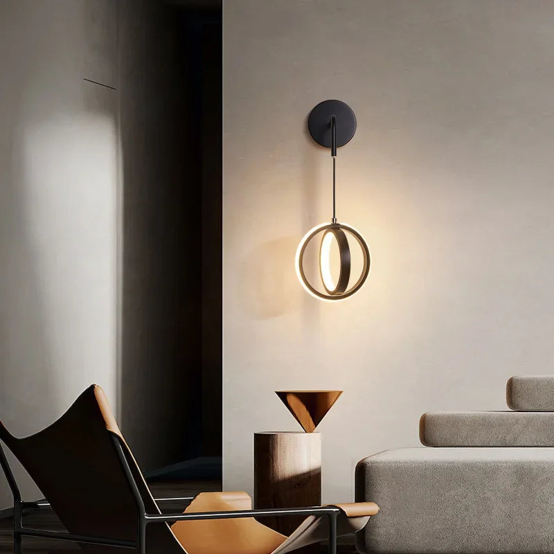 Applique Murale LED Nordique en Fer Noir et Doré, Luminaire Intérieur Élégant