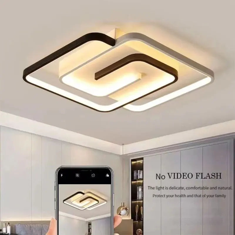 Plafonnier LED Carré Moderne en Aluminium, Lumière Dimmable et Ambiance Chaleureuse