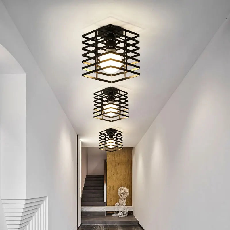 Plafonnier rétro E27 en métal pour intérieur, couloir et balcon, ambiance chaleureuse