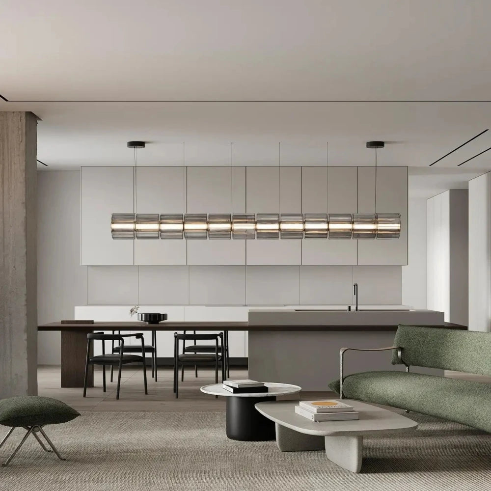 Suspension verre fumé gris design nordique LED pour salon et restaurant