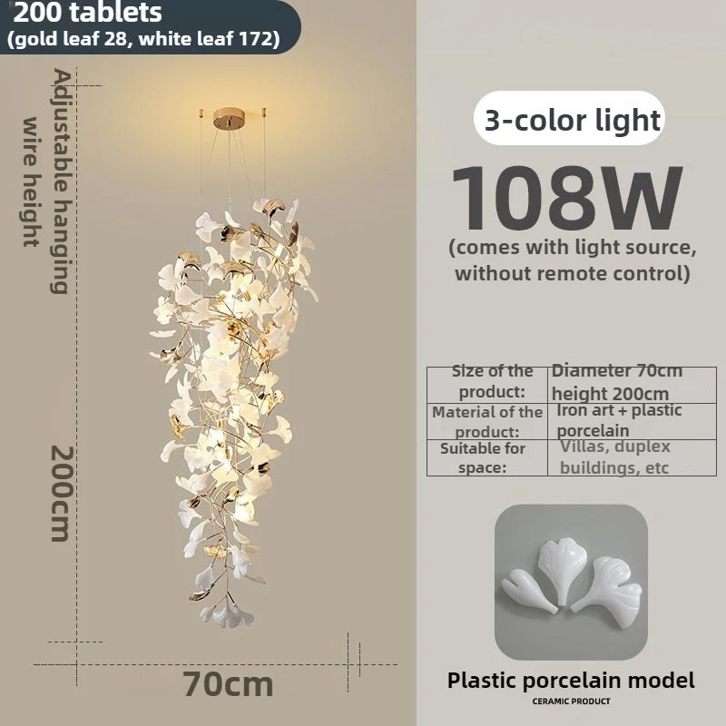 Lustre moderne feuille de Ginkgo en métal pour salon, éclairage intérieur suspendu