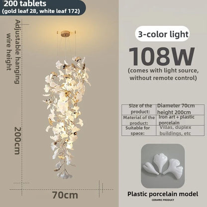 Lustre moderne feuille de Ginkgo en métal pour salon, éclairage intérieur suspendu