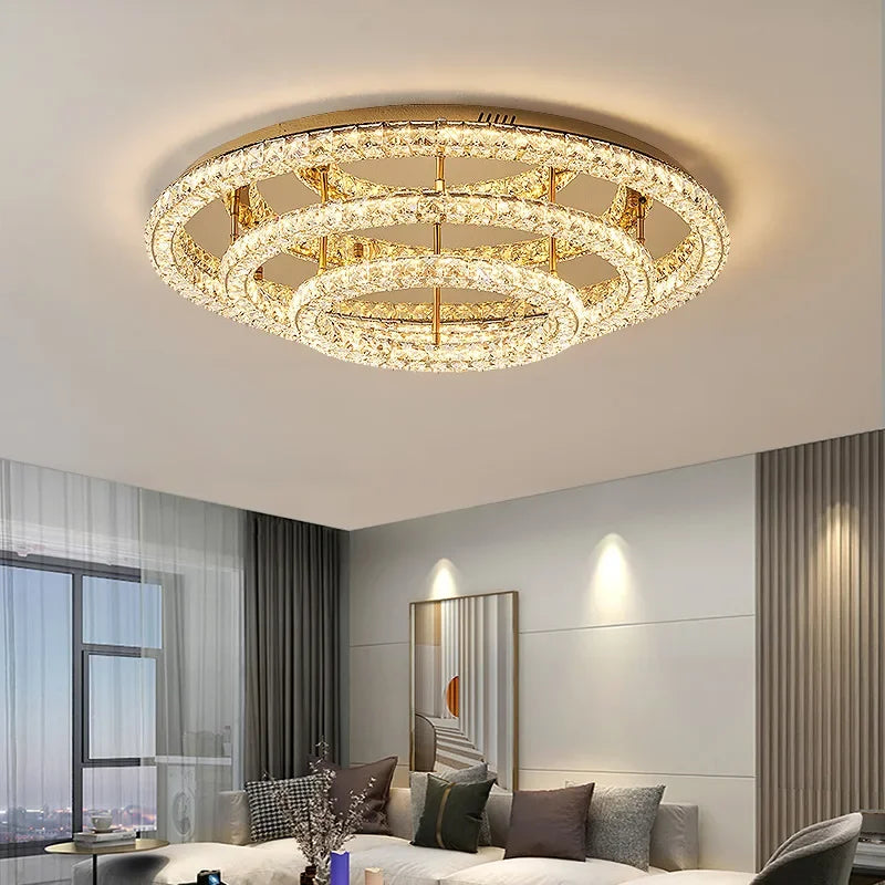 Plafonnier LED moderne rond en cristal pour salon et hôtel