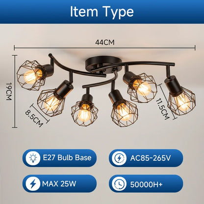 Plafonnier LED E27 en fer, angle réglable, design contemporain pour intérieur