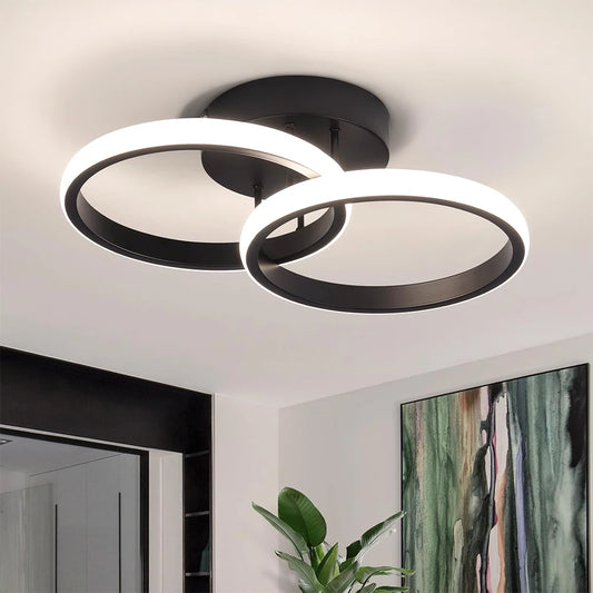 Plafonnier LED moderne à 2 anneaux en aluminium, lumière dimmable pour intérieur