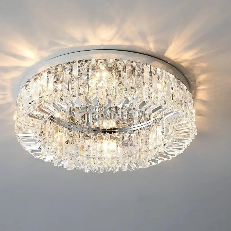 Plafonnier moderne en cristal doré et chrome LED pour intérieur élégant