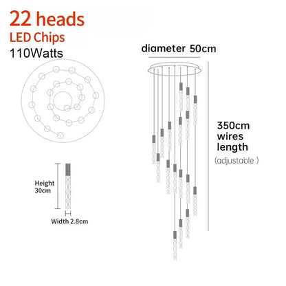 Suspension LED moderne spirale en cristal pour salon et duplex