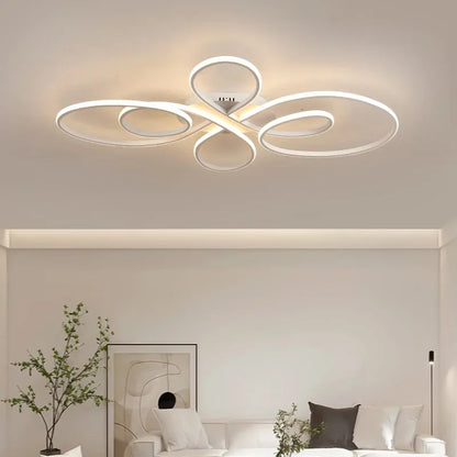 Plafonnier LED moderne à intensité variable avec télécommande, design métal et aluminium, éclairage chaleureux pour salon et salle à manger