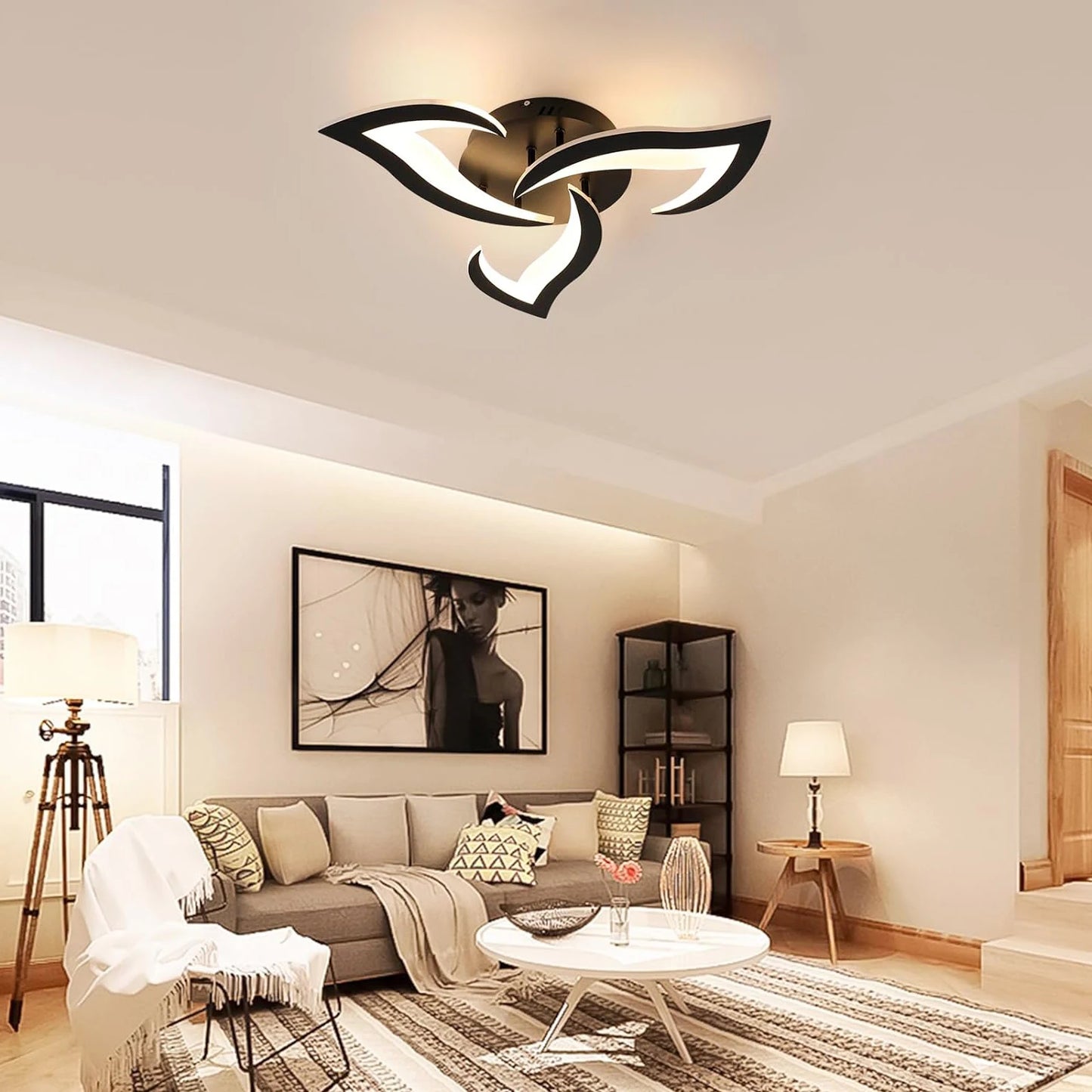 Plafonnier LED dimmable 35W avec télécommande, acrylique noir, lumière 3000K-6500K