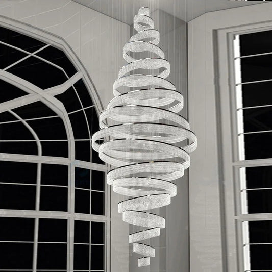 Lustre cristal LED moderne pour escalier et hall, éclairage suspendu chrome
